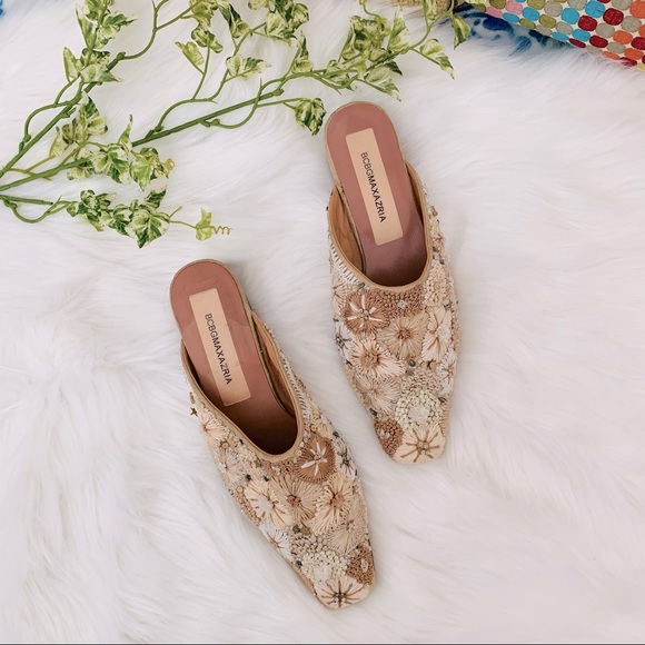 BCBGMaxAzria Ivory Tan Sequin Beaded Mules - Picture 8 of 10